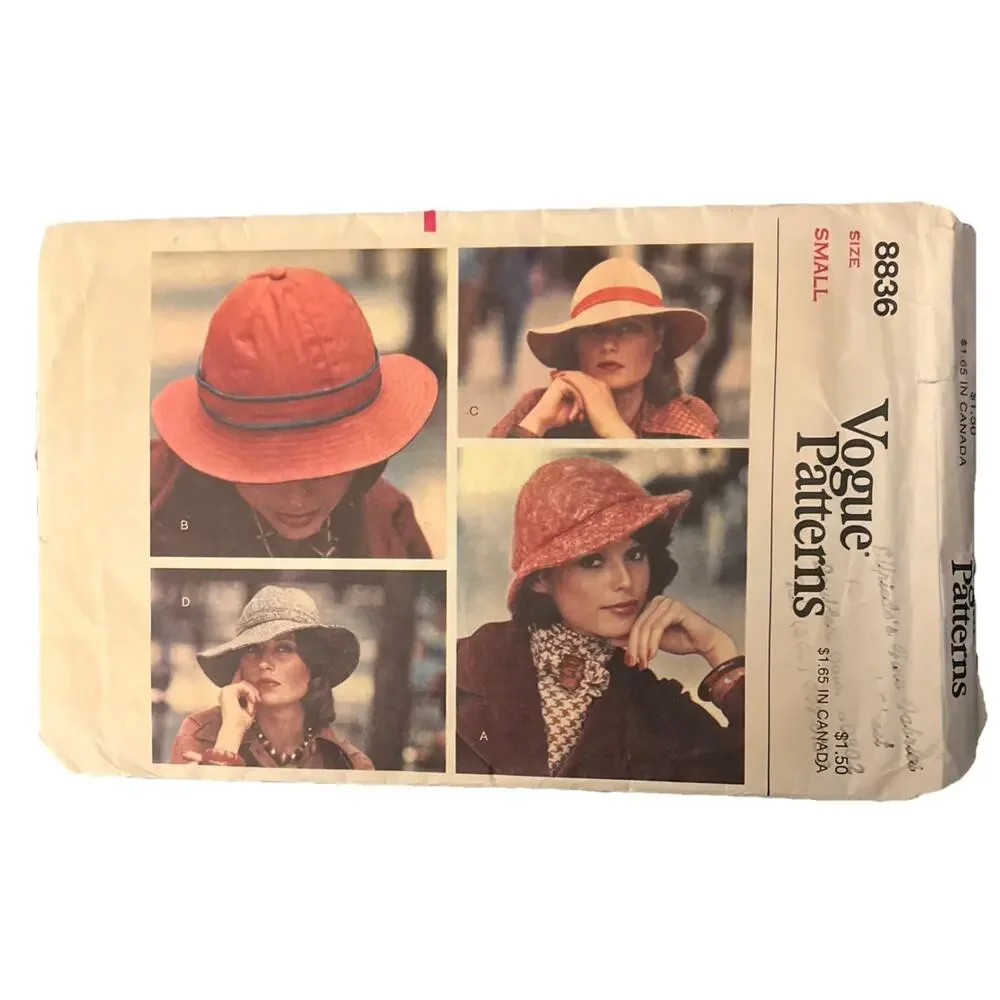 HTF 1970's VOGUE Sewing Pattern Misses Stitched Brim Sun Hat 8836 Uncut